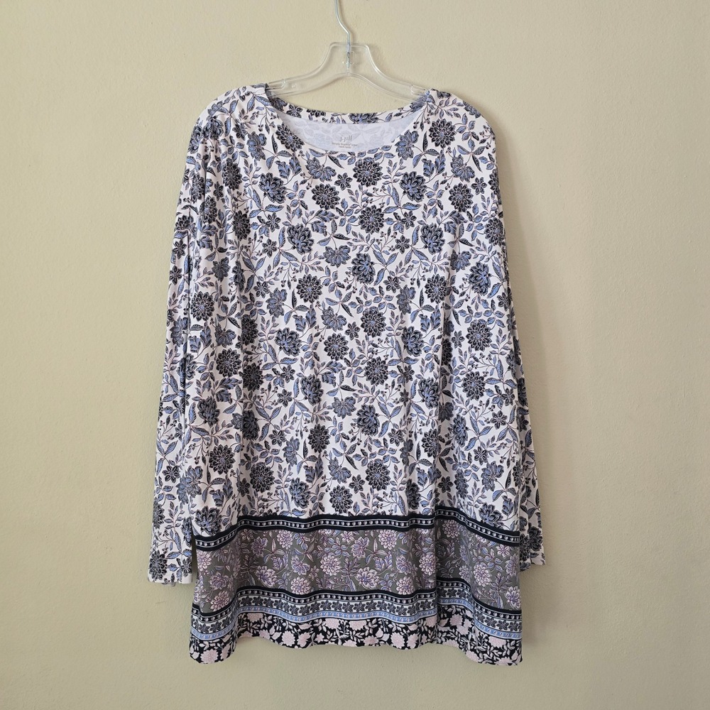 J. Jill Simply Supima Cotton Floral Crew Neck Tunic Top Blue White 2X Womens - Picture 2 of 8
